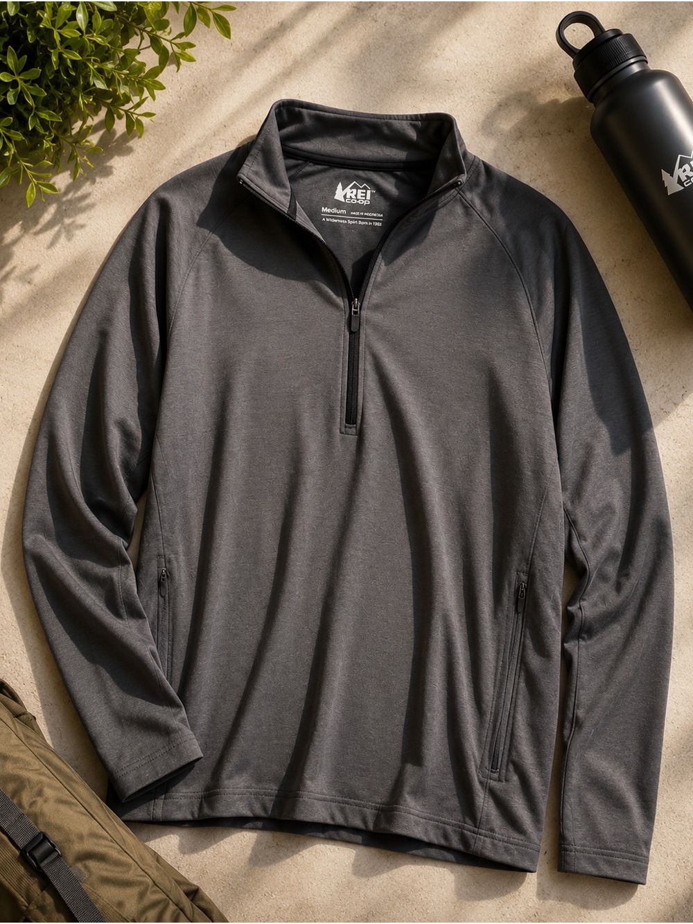 REI Co-Op Gray Performance Quarter Zip Pullover Medium